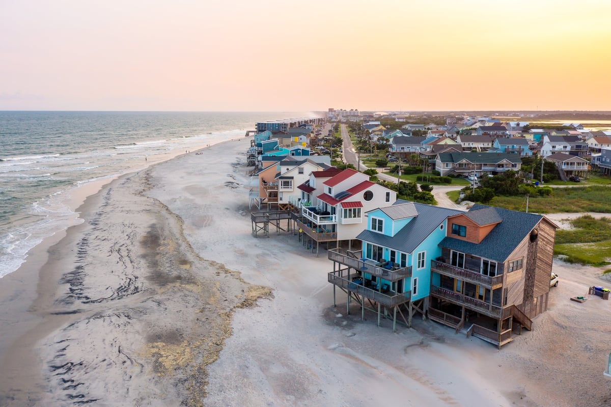 Aerial view of beach homes along a Florida coastline