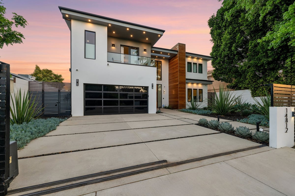 Sunset over a modern Florida home on the Gulf Coast