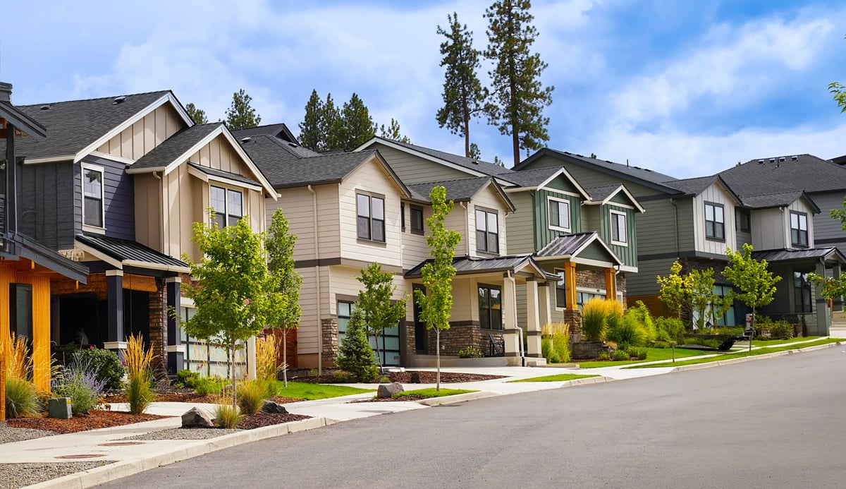 A quiet suburban neighborhood of newer homes