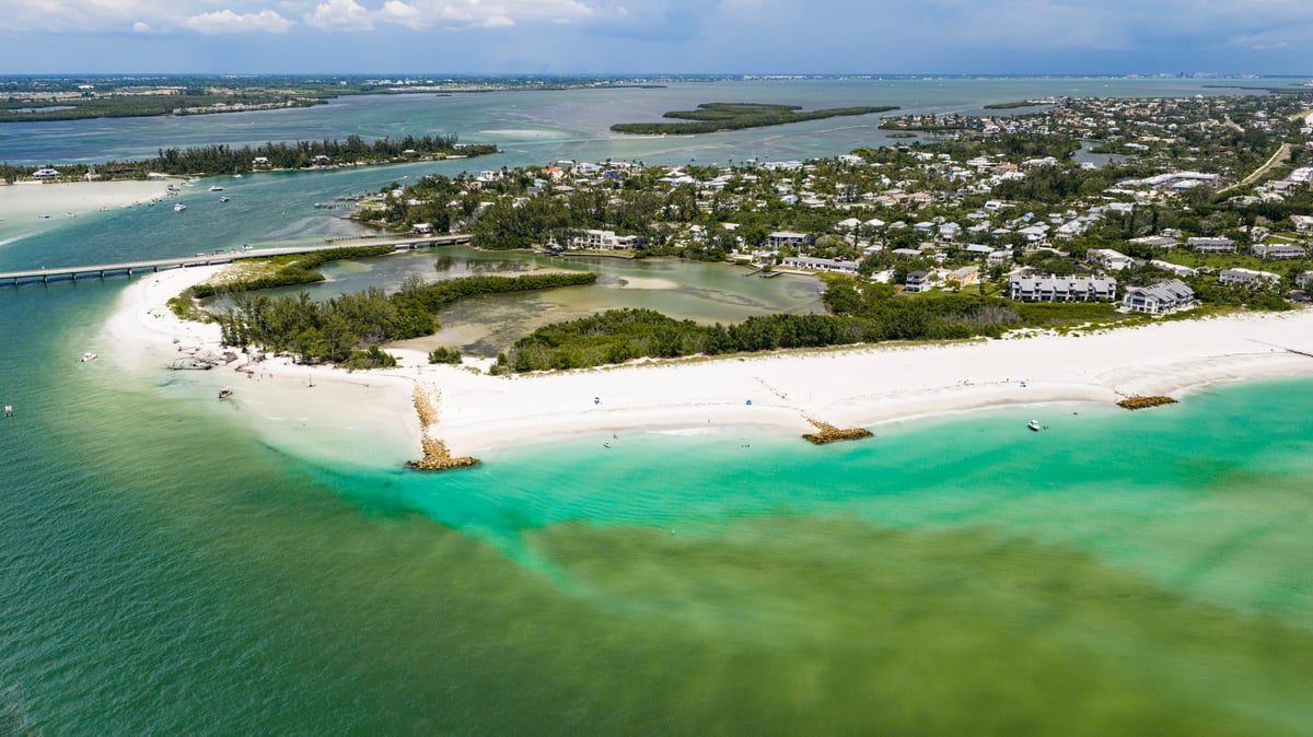 Aerial view of Florida's Gulf waters meeting the coastline